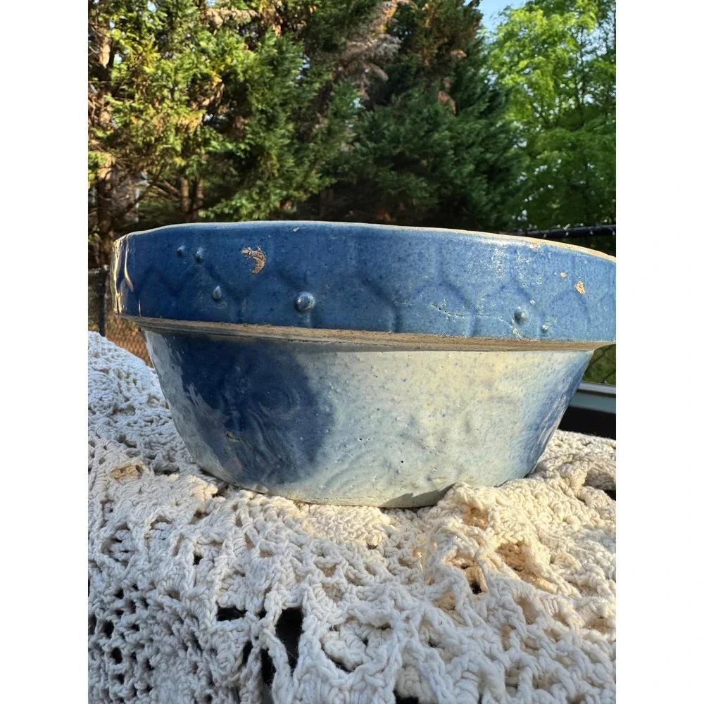 Primitive 1800's Salt‎ Glazed Farmhouse Mixing Bowl/Batter Bowl 9